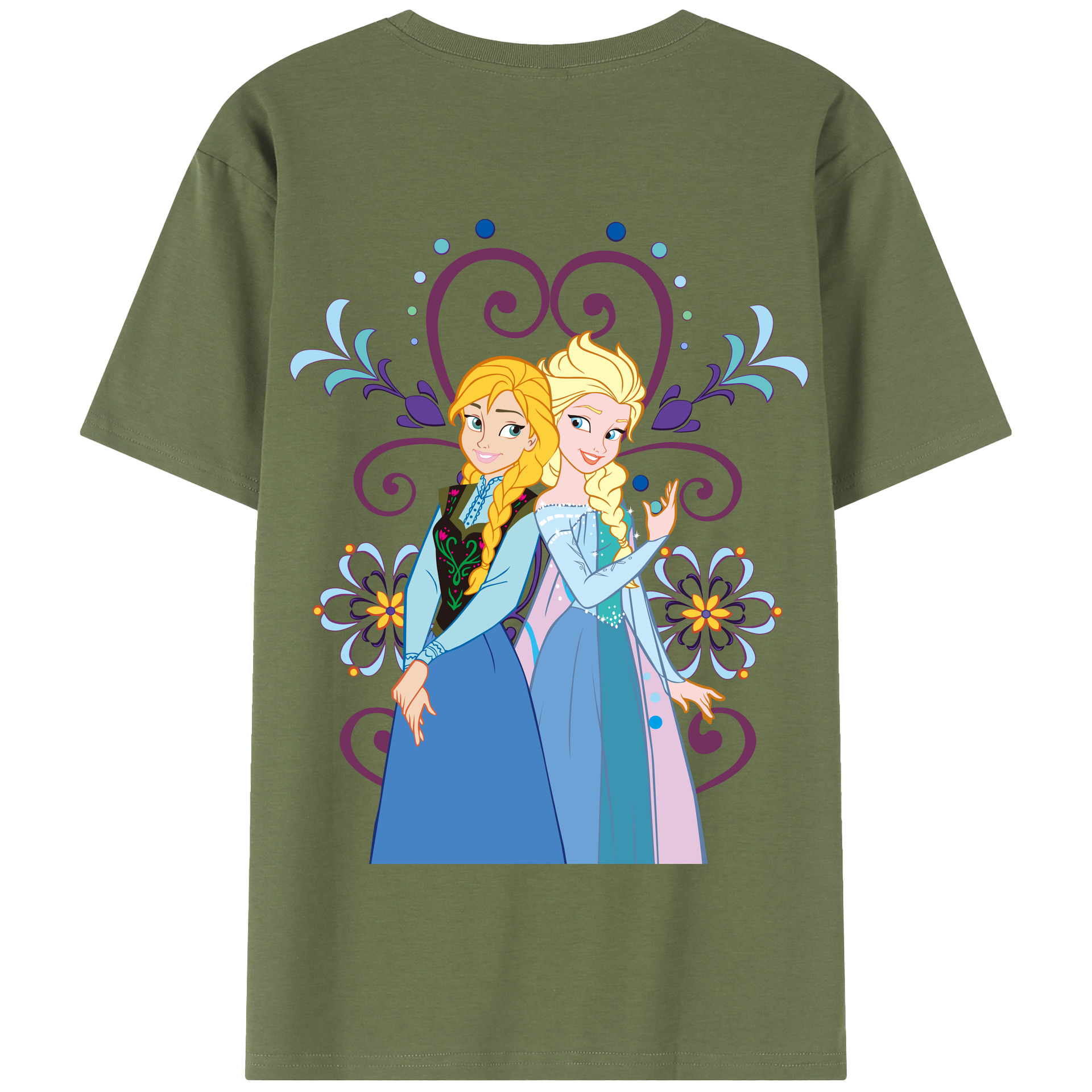 （画像用） アナと雪の女王 アンナ エルサ Frozen Anna Elsa 綿100％半袖Tシャツ（背面プリント）